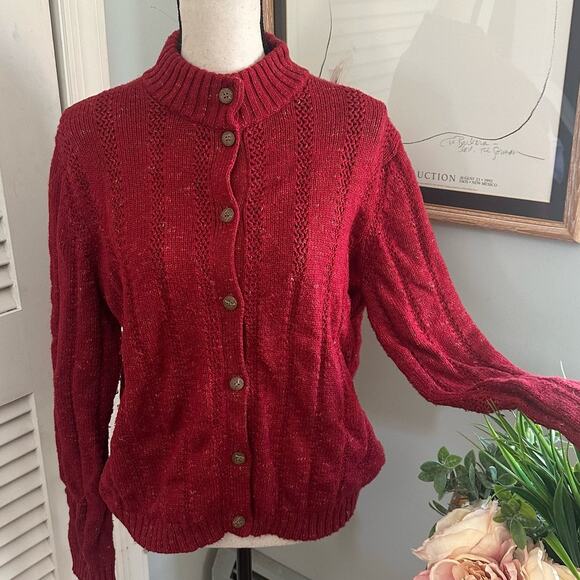 Vintage EASY SPIRIT Sweater Womens Large Red Chunky Knit Cardigan Retro 90s - Picture 1 of 11